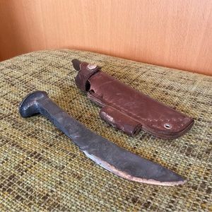 Vintage/primitive railroad spike knife & reinforced customized Benchmade Sheath